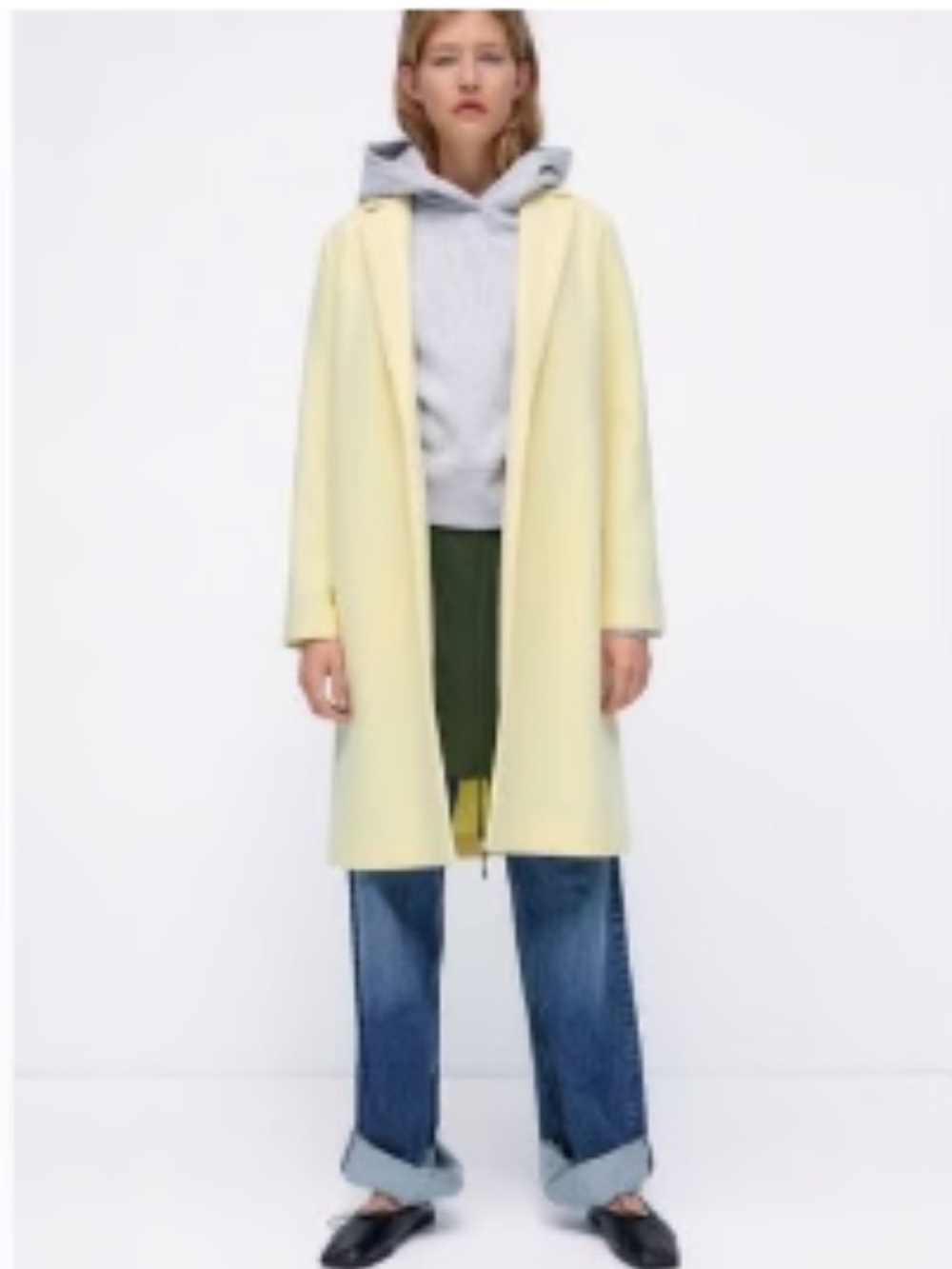 Zara Pale Yellow Longline Trench Coat Small